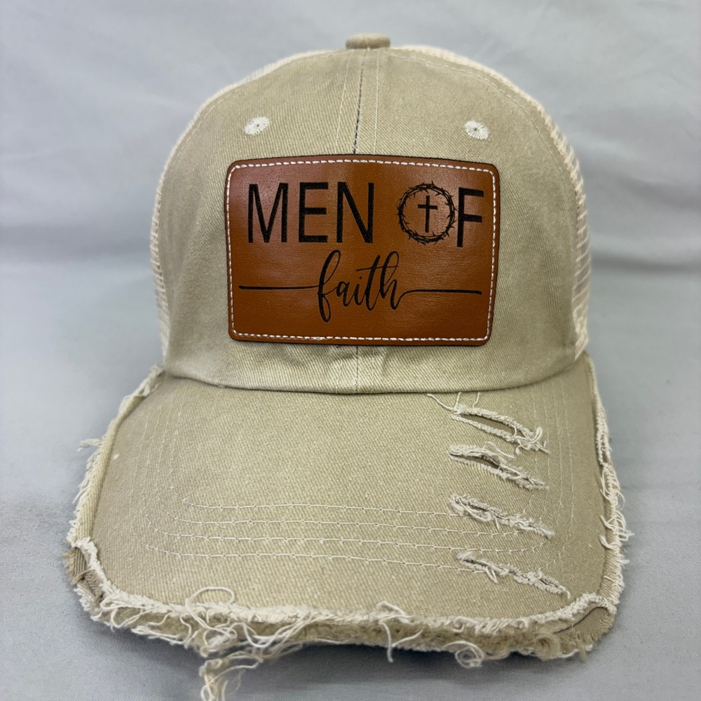 Men of Faith Christian Cross Crown of Thorns Distressed Trucker Hat Snapback